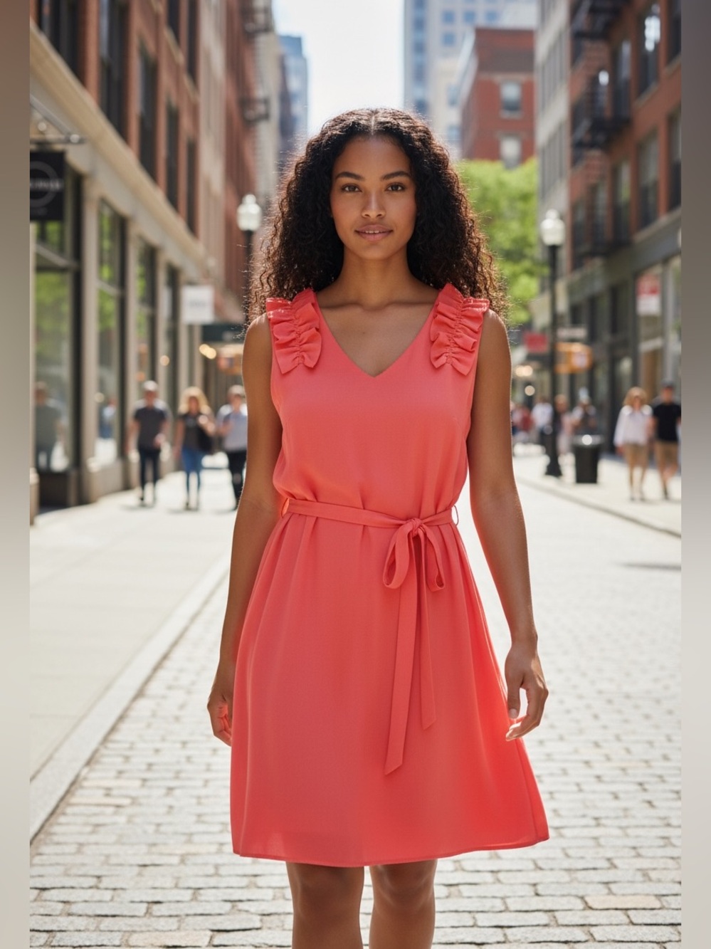 Perfectly Priscilla Coral Sleeveless Dress w/Ruffles Pockets -size 18/20
